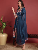 Ahika Polyester Floral Blue Indian Ethnic