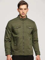 Men Olive Mock Collar Solid Tailored Jacket-SO-23-2-Olive