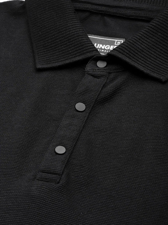 Dillinger Black Solid Regular Snap Polo T-shirt