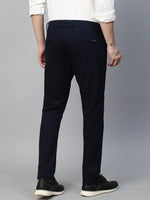 Genips Men's Cotton Stretch Caribbean Slim Fit Navy Solid Trousers