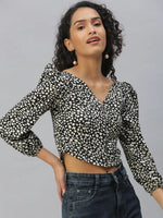 Women's Black Printed Tops-AE-10312-Blackcream