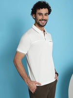 Venitian Men  Pique Matty Cotton Off-White 2 Zipper Pocket Polo Neck T-Shirt