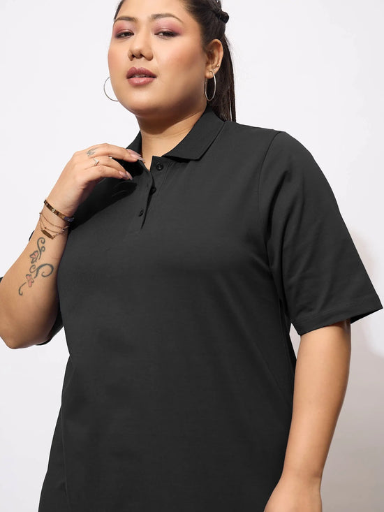 Women Black Polo Neck T Shirt Dress