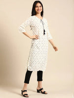 Women's Cream Printed Straight Kurta-BGE-013-1-Cream