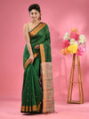 Green Cotton Blend Handwoven Saree With Jute Weaving Pallu-MA51BCT431930029