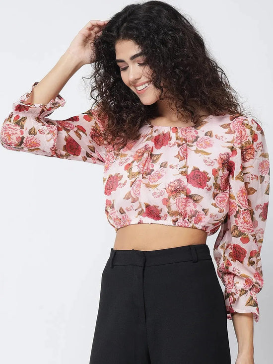 Pink Floral Crop Top