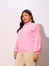 Women Pink Balloon Sleeves Top