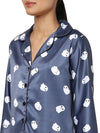 Smarty Pants Women's Silk Satin Dark Blue Color Ghost Print Full Sleeves Night Suit