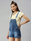 Women's Blue Solid Dungarees-SD-17777-Blue