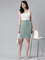 Women Sea Green Solid Pencil Skirt-AE-10610-Seagreen