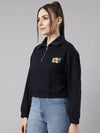 Women Navy Blue Solid Front-Open Oversized Crop Sweatshirt-AF-2099-Navyblue