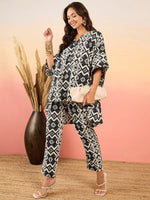 Anti Fit Kaftan Top with Pants in Black and Cream Ikkat Print