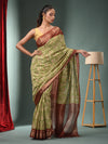 Green Blended Silk Handwoven Ajrakh Print Saree-MA50BSL34830024