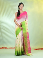 Off White Cotton Ikat Saree With Ganga Jamuna Border-MA66BCT431380033