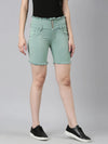 Women Sea Green Solid Denim Shorts-LT-S-102230-Seagreen