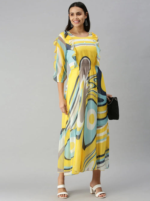 Women's YellowMulti Graphics A-Line Kurta-DW-1472-Yellowmulti