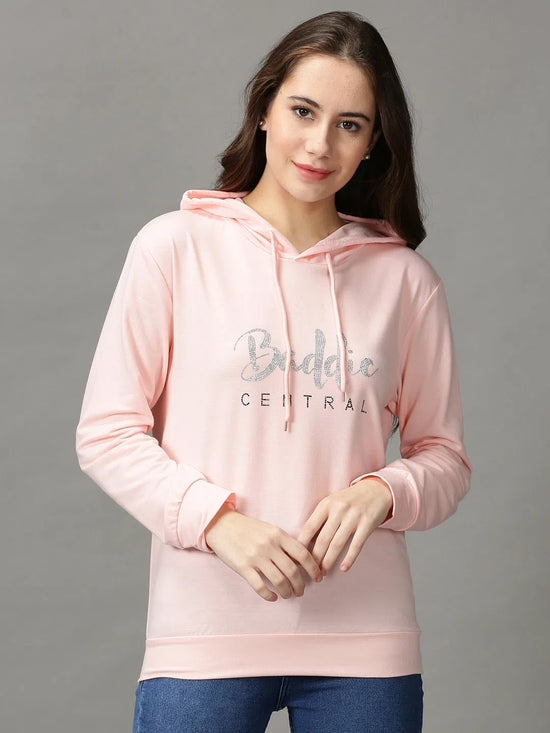 Women's Pink Solid Sweatshirt-ARN-08-Pink