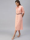 Women's Peach Solid Shirt Dress-AE-444955-Peach