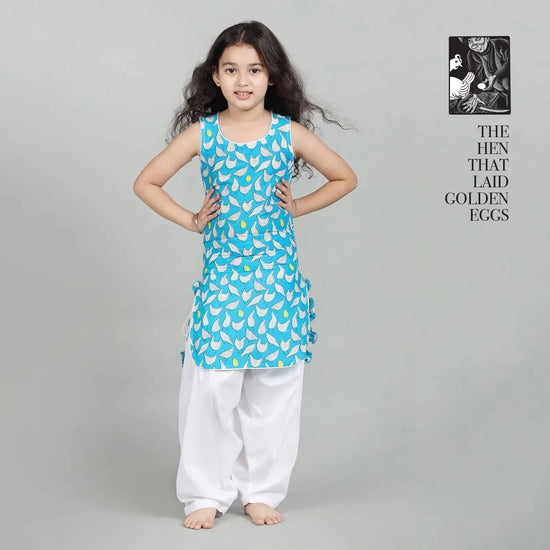 Cotton Patiala Suit Set For Girls with Hen That Laid The Golden Eggs Prin