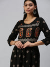 Women's Black Printed Straight Kurta-CR2229-Black