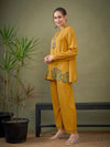 Women Mustard Hem Embroidered Shirt With Palazzos