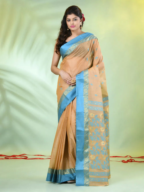 Beige Tussar Silk Saree With Woven Texture Motifs-MA66TUS431820070