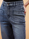 Women Blue Patched Pocket Mid Rise Jeans