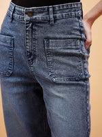 Women Blue Patched Pocket Mid Rise Jeans