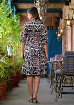 Muti Color Ikat Printed Liva Rayon Dress With Tie-Ups & Button Closure-J4815MULTI