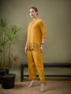 Women Mustard Placket Embroidered Shirt With Palazzos