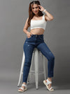 Women's Navy Blue Solid Slim Fit Denim Jeans-GZ-5206-Navyblue