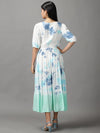 Women's White Tie Dye Fit and Flare Dress-ON-605-Whitenavyblue