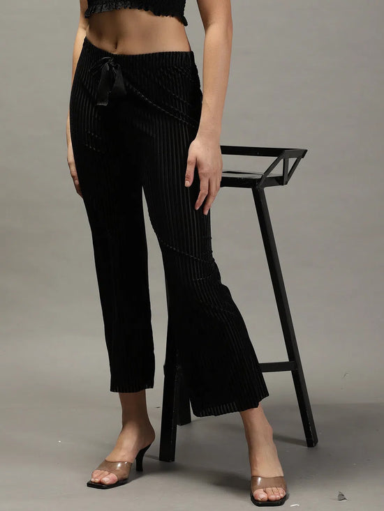 Women's Black Solid Parallel Trouser-GF-20-Black