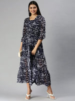 Women Navy Blue Printed Dress-AE-9907-Navybluewhite