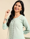 Women's Green Solid Straight Kurta-SNG-4043-Seagreen