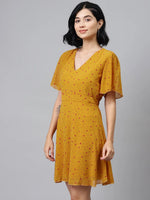 Mustard Flock Print Skater Dress