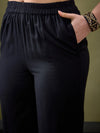 Women Black L-Shape Embroidered Shirt With Palazzos