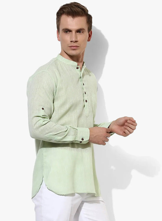 Hangup Men Slim Solid Men's Indian Wear-GreenKurta