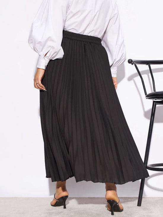 Women Black Accordion Pleated Skirt