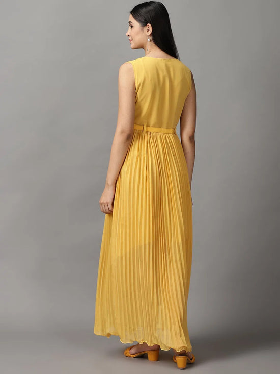 Women's Yellow Solid Fit and Flare Dress-KG-8046-Yellow