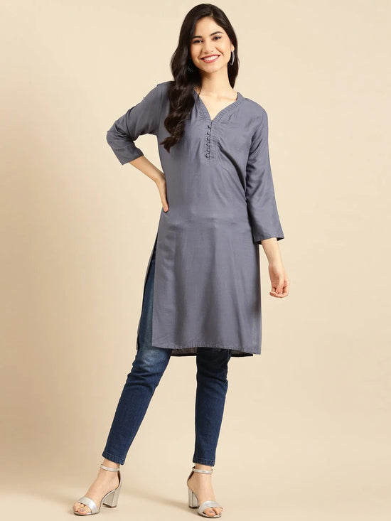 Women's Grey Solid Straight Kurti-BGE-505-Grey