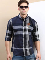 Men Navy Checked Casual Shirt-TIGER-0618-Navyblue