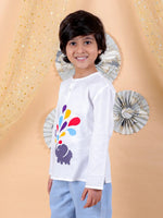 BownBee Unisex Cotton Holi Full Sleeve Kurta - White-BS24TP47WHA18