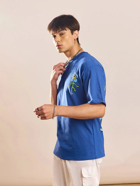 Men Royal Blue Focus On The Step Oversized T-shirt