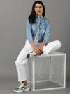 Women's Blue Solid Denim Jacket-AE-9507-Blue