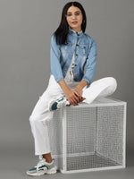 Women's Blue Solid Denim Jacket-AE-9507-Blue