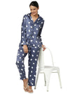 Smarty Pants Women's Silk Satin Dark Blue Color Ghost Print Full Sleeves Night Suit