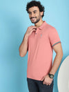 Venitian Men Double Mercerised Solid Polo Neck Pink T-Shirt for Men