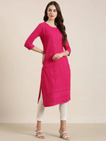 Women Pink Embellished Straight Kurta-RA-074-Pink