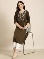 Women Olive Solid Straight Kurta-NJ-3622212-Olive